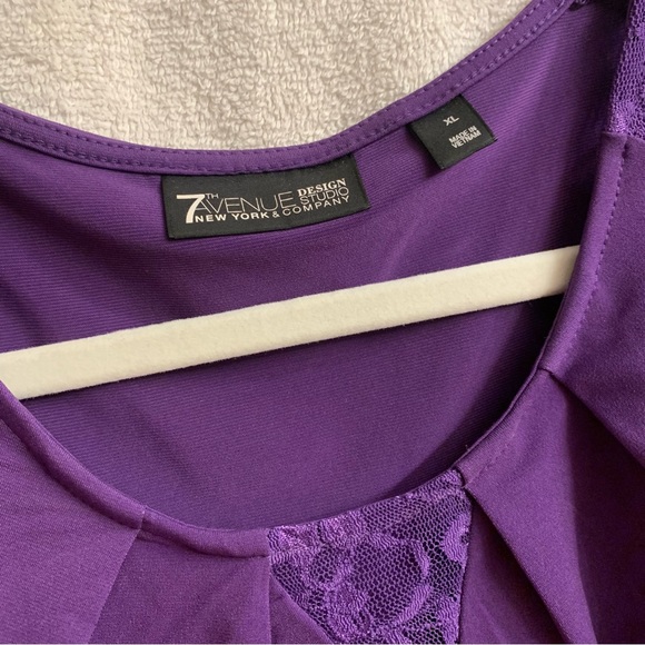 Ny&Co. 7th Avenue Purple Draped Sleeveless Blouse with Lace | XL - Picture 7 of 7